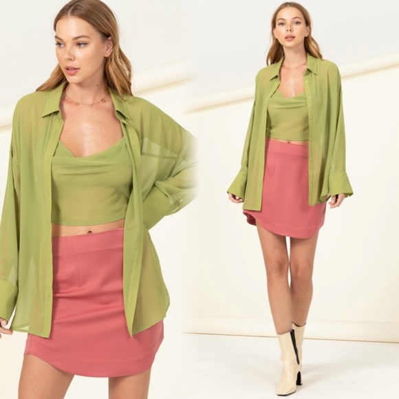 HYFVE Tops - Chic Lime Green Sheer Blouse Set